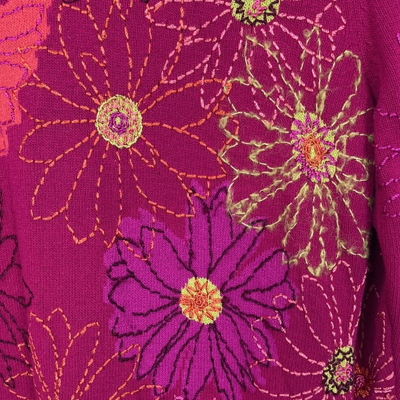 Vintage Magenta Pink Hand Embroidered Floral Knit Sweater - Picture 5 of 14
